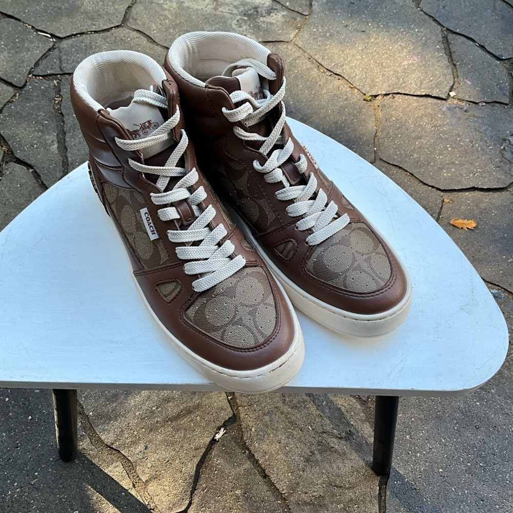 Coach Brown and Beige High-Top Sneakers